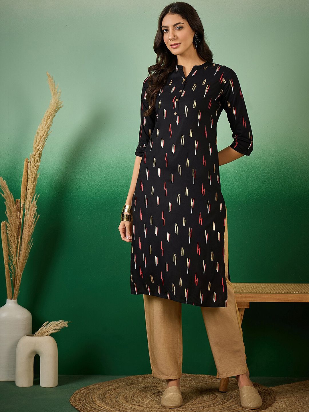 Sangria Abstract Printed Pure Cotton Straight Kurta - Swadesiicart
