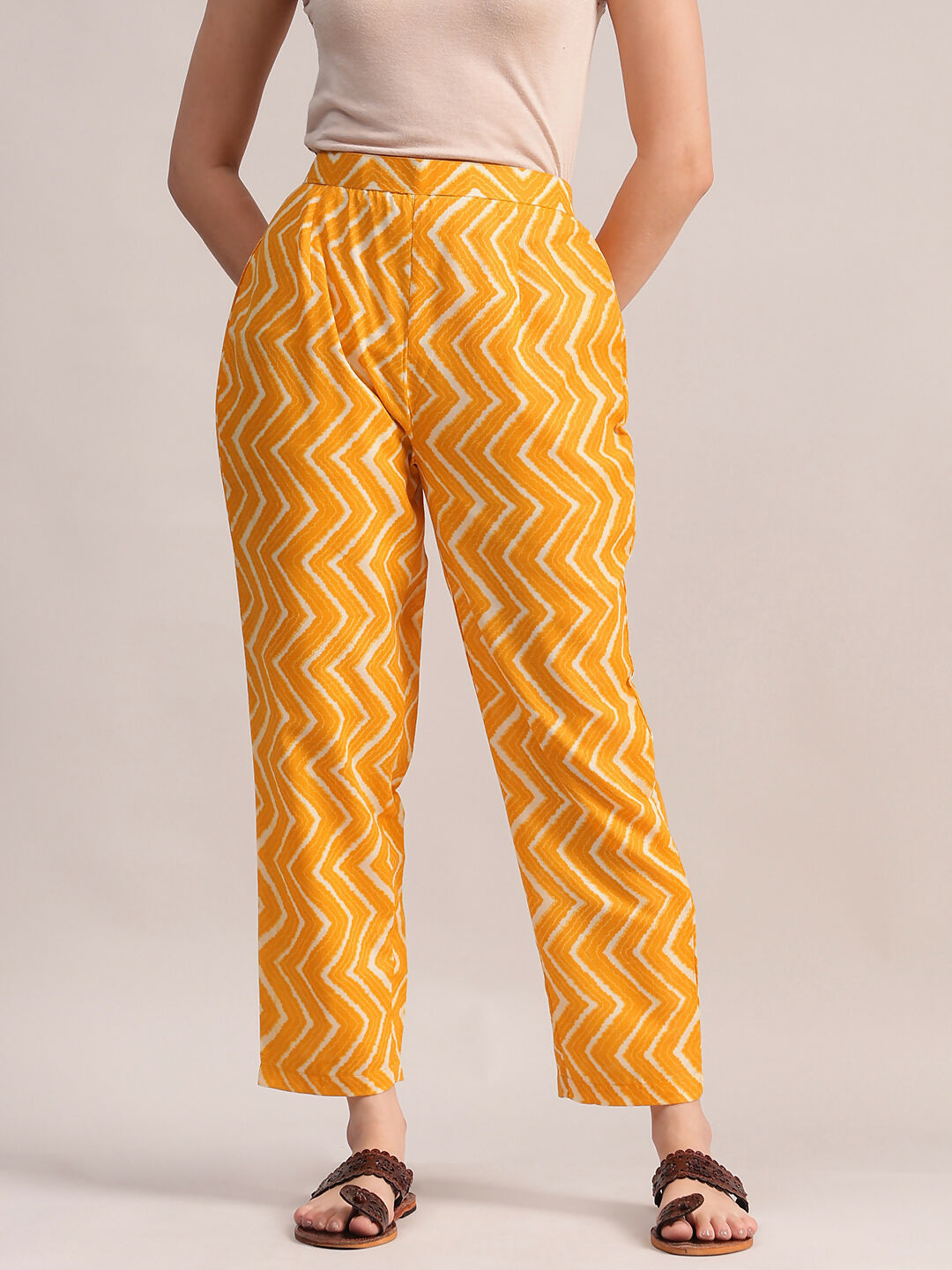 Aavyora Women Mustard Yellow Floral Printed Kurta with Chevron Printed Pants & Dupatta Set - Swadesiicart