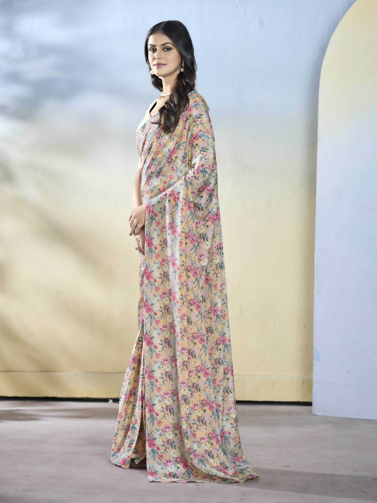 Off White Georgette Designer Printed Ready to Wear Saree - Samyana | Swadesiicart