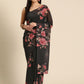 Ahalyaa Women's Traditional Semi Stitch Saree - Black | Swadesiicart