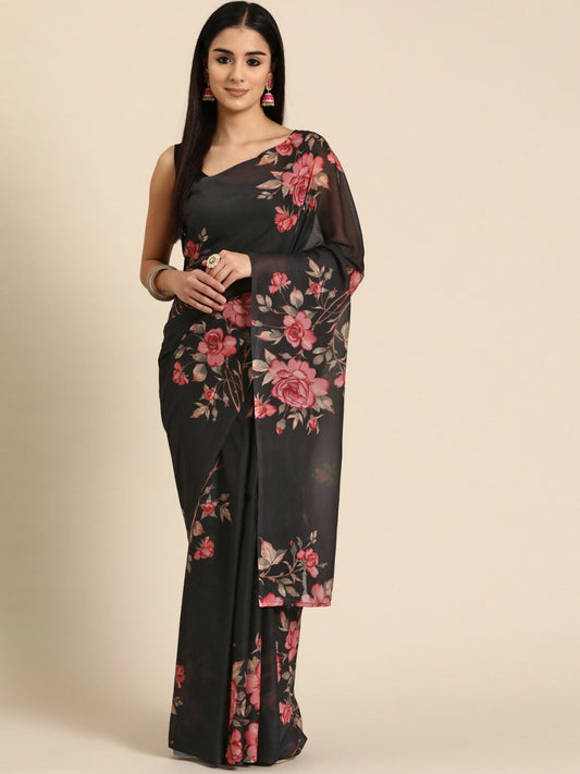 Ahalyaa Women's Traditional Semi Stitch Saree - Black | Swadesiicart
