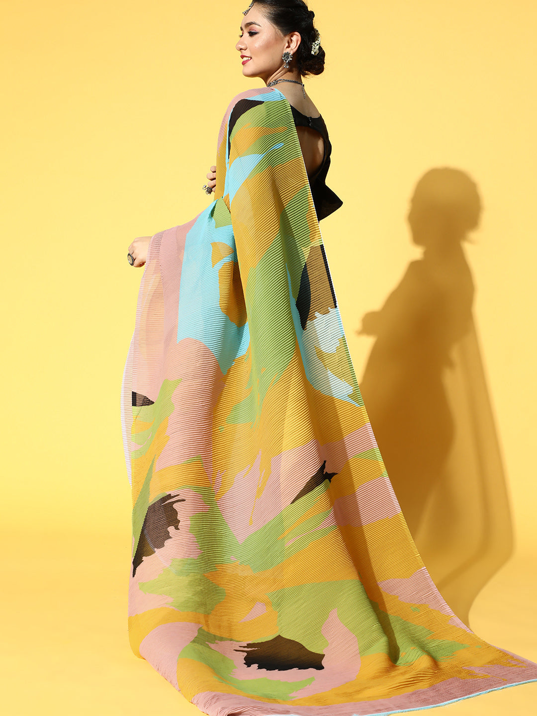 Tikhi Imli Abstract Poly Georgette Saree Border | Swadesiicart