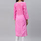 ADA Women Pink & White Ethnic Motifs Embroidered Chikankari Handloom Kurta with Trousers | Swadesiicart