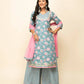 FIORRA Women's Sky Blue Cotton Straight Kurta Palazzo Set With Dupatta - Swadesiicart