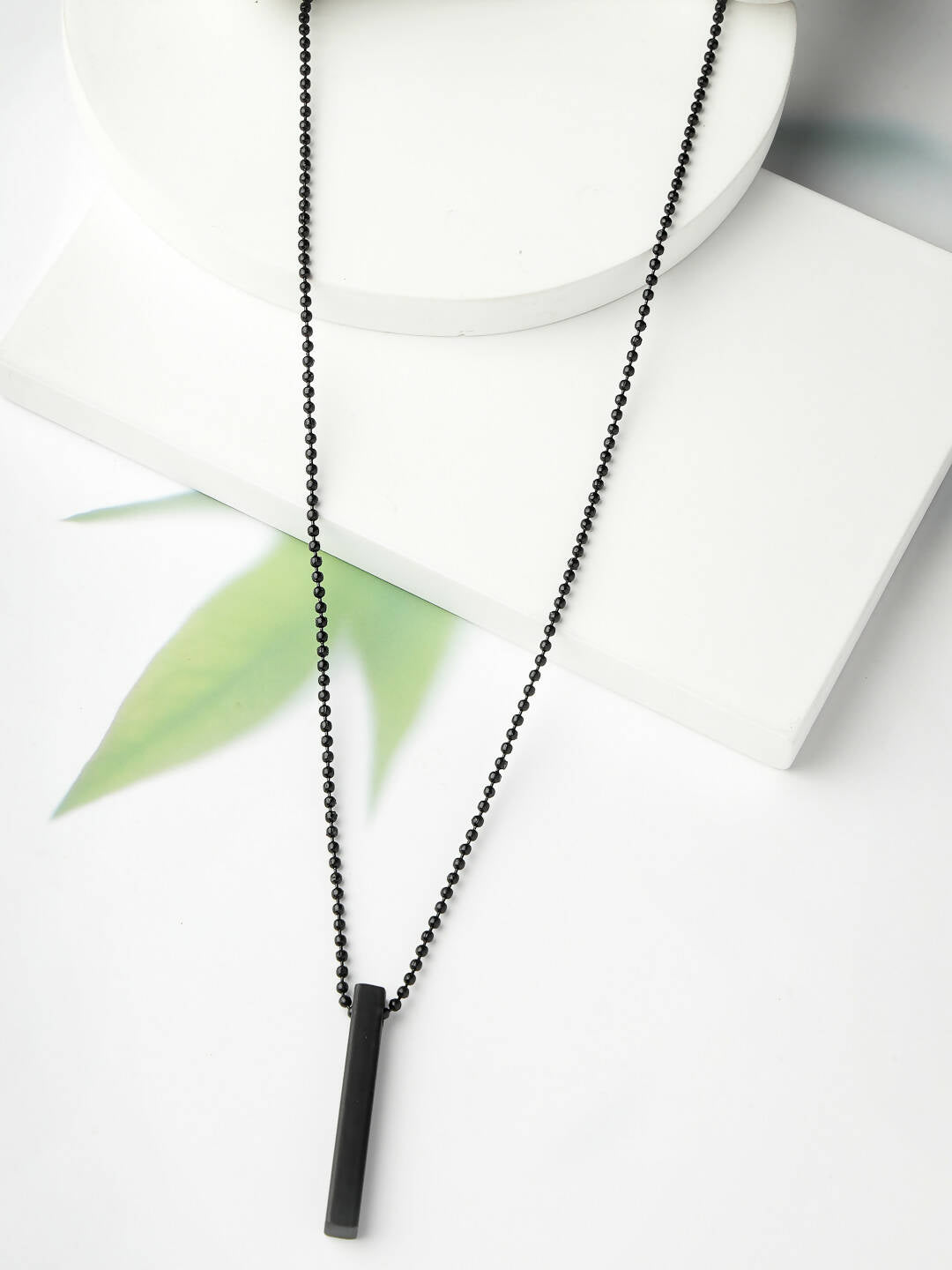 NVR Men's Black Rhodium Plated Bar Pendant & Chain - Swadesiicart