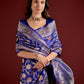 Vishnu Weaves Women's Blue Banarasi Silk Woven Saree with Blouse - Swadesiicart