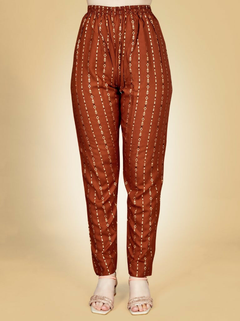 Jyoti Fashion Women's Rust Viscose Rayon Embroidered Kurta Pant Set | Swadesiicart