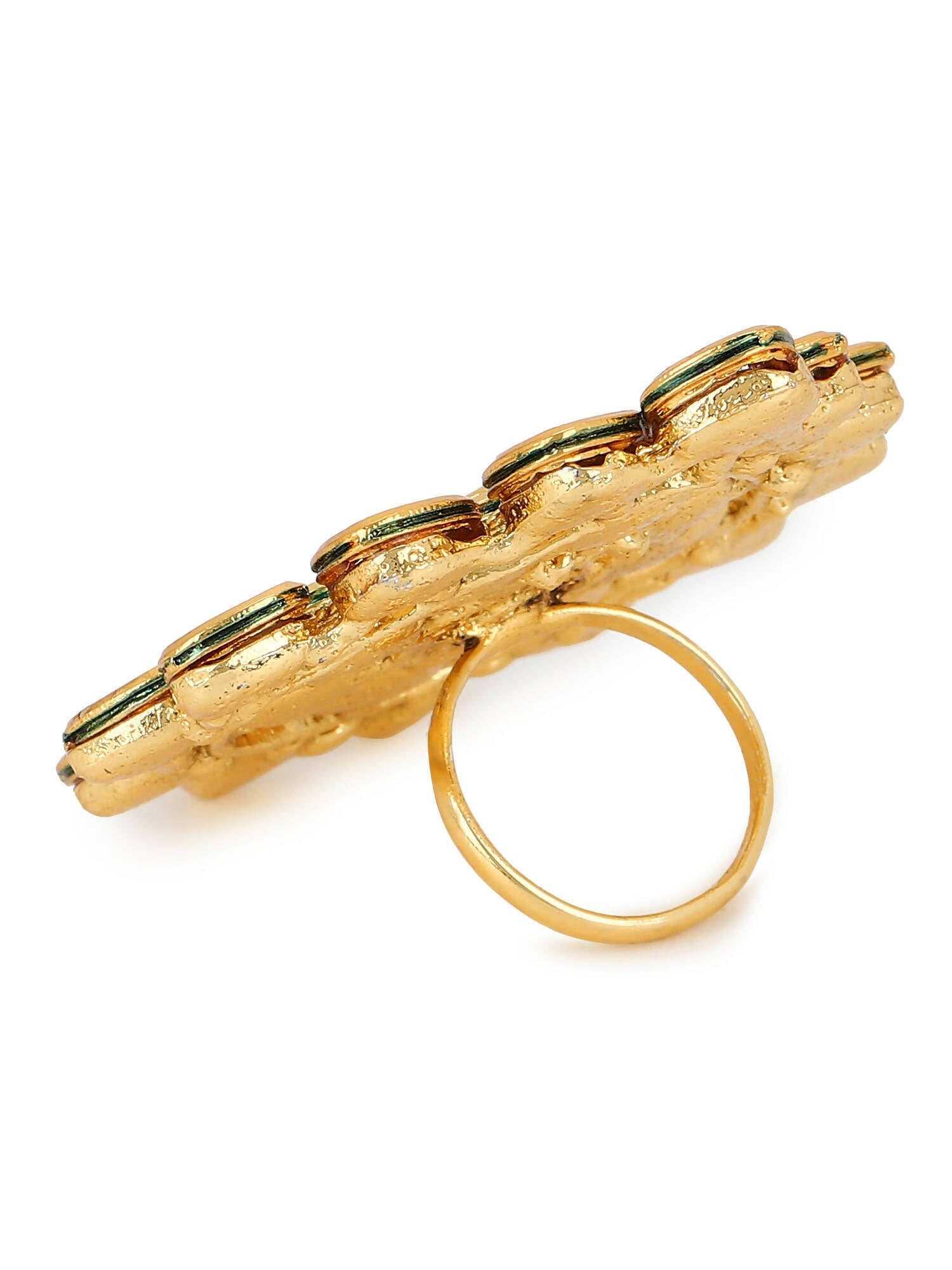 Gold-Polished White Kundan-Studded Adjustable Finger Ring - Ruby Raang | Swadesiicart