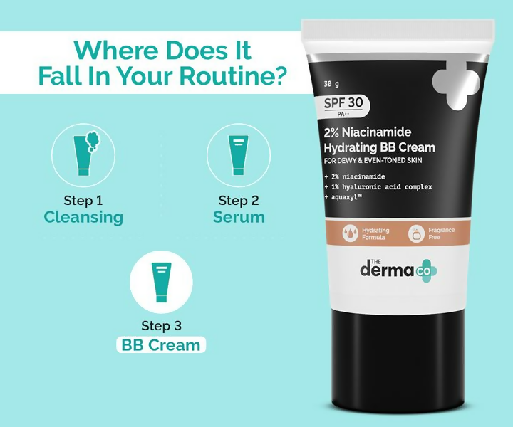 The Derma Co 2% Niacinamide Hydrating BB Cream with 1% Hyaluronic Acid Complex & Aquaxyl - Swadesiicart
