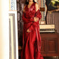 Red Tom Silk Plain Ready To Wear Saree With Stitched Blouse - Satiksha | Swadesiicart