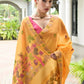 Vishnu Weaves Women's Yellow Muga Cotton Thread Weaving Saree with Blouse - Swadesiicart