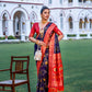 Vishnu Weaves Women's Navy Blue Patola Banarasi Silk Meenakari Zari Woven Saree with Blouse - Swadesiicart