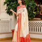 Joban Fashion Off White Silk Woven Banarasi Saree | Swadesiicart