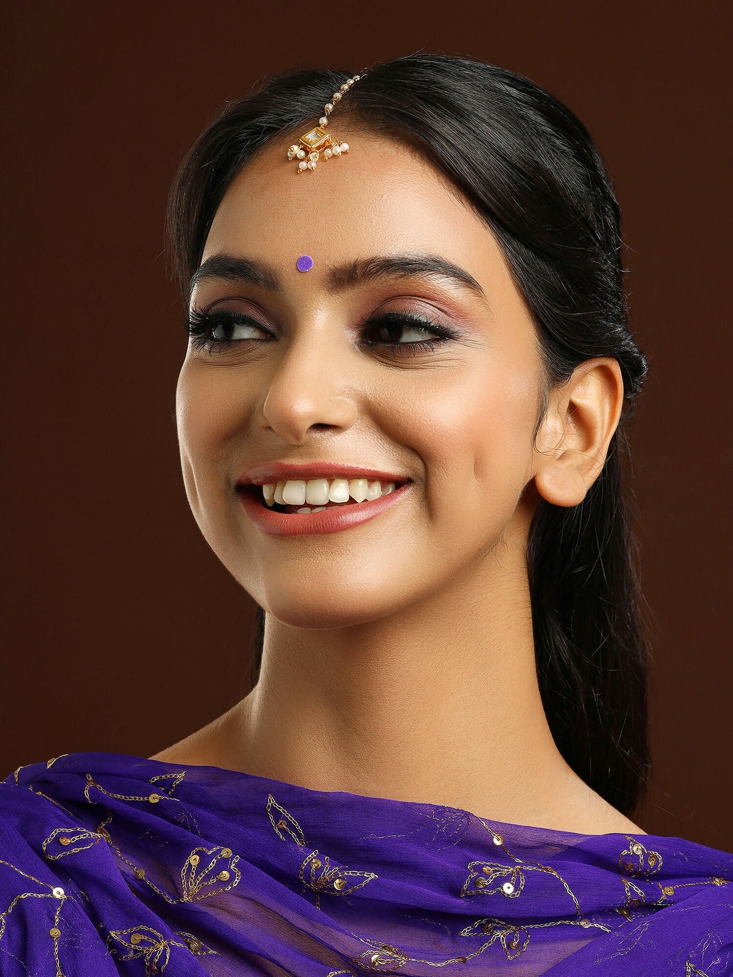 Ruby Raang Gold Square with Pearls Kundan Maang Tikka | Swadesiicart
