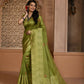 Vishnu Weaves Women's Mahendi Handloom Raw Silk Woven Border Saree with Unstitched Blouse - Swadesiicart