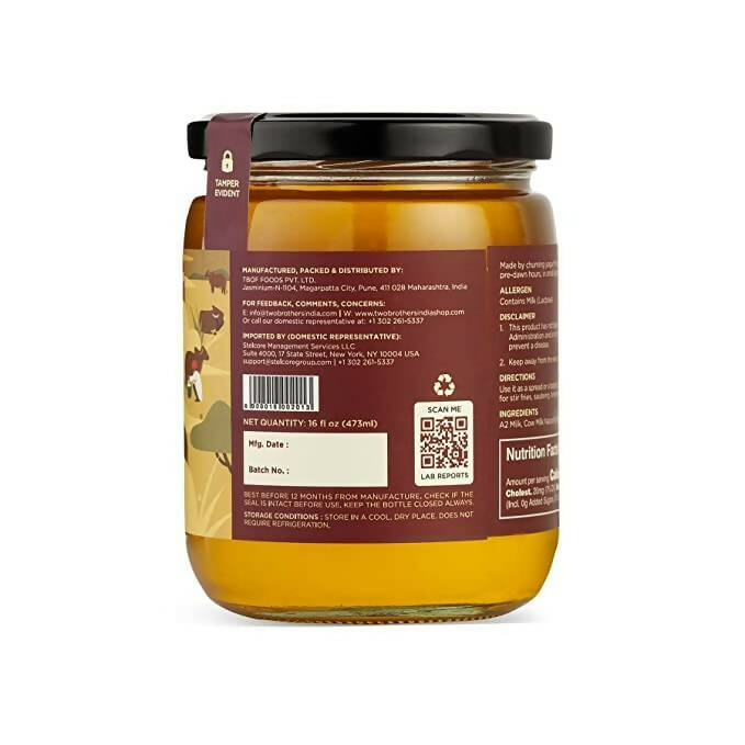 Two Brothers Organic Farms - A2 Ghee Cultured Cow Desi Ghee | 100% Pure and Natural - Desi Ghee - Highly Nutritious - Boost Immunity & Energy - Swadesiicart