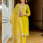 The52 Yellow Women's Beautiful Embroidered Viscose Shimmer Fabric with Straight Kurta, Pant and Dupatta Set - Swadesiicart