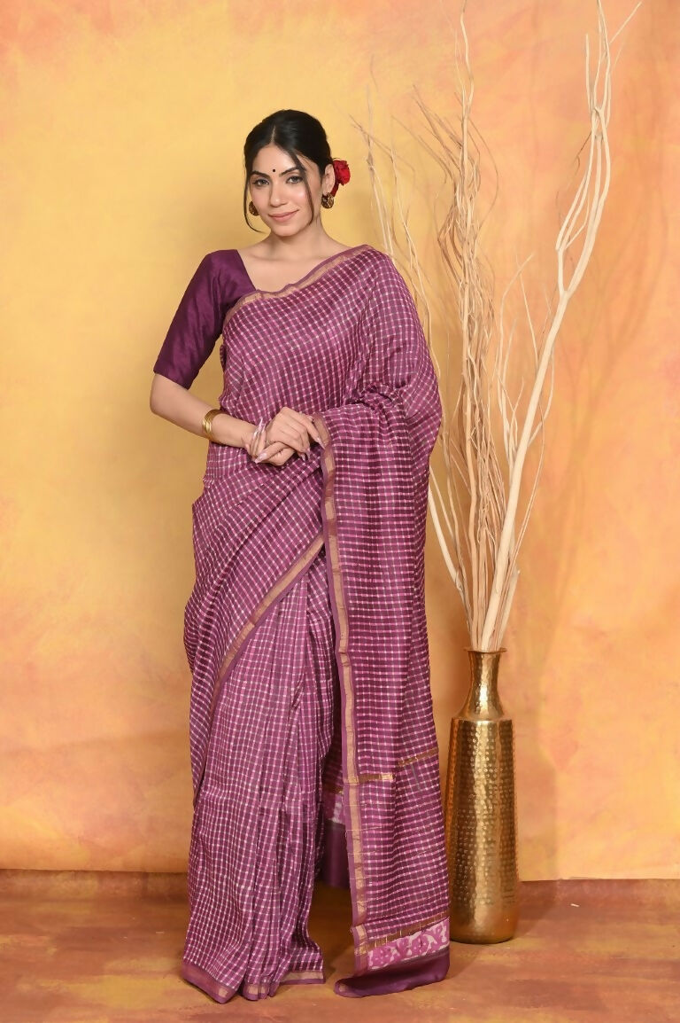 Very Much Indian Chanderi Natural Dye Handblock Printed Saree - Mauve | Swadesiicart