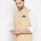 Even Apparels Beige Polyester Men's Nehru Jacket-Contrast Lining-Inbuilt Pocket Square | Swadesiicart