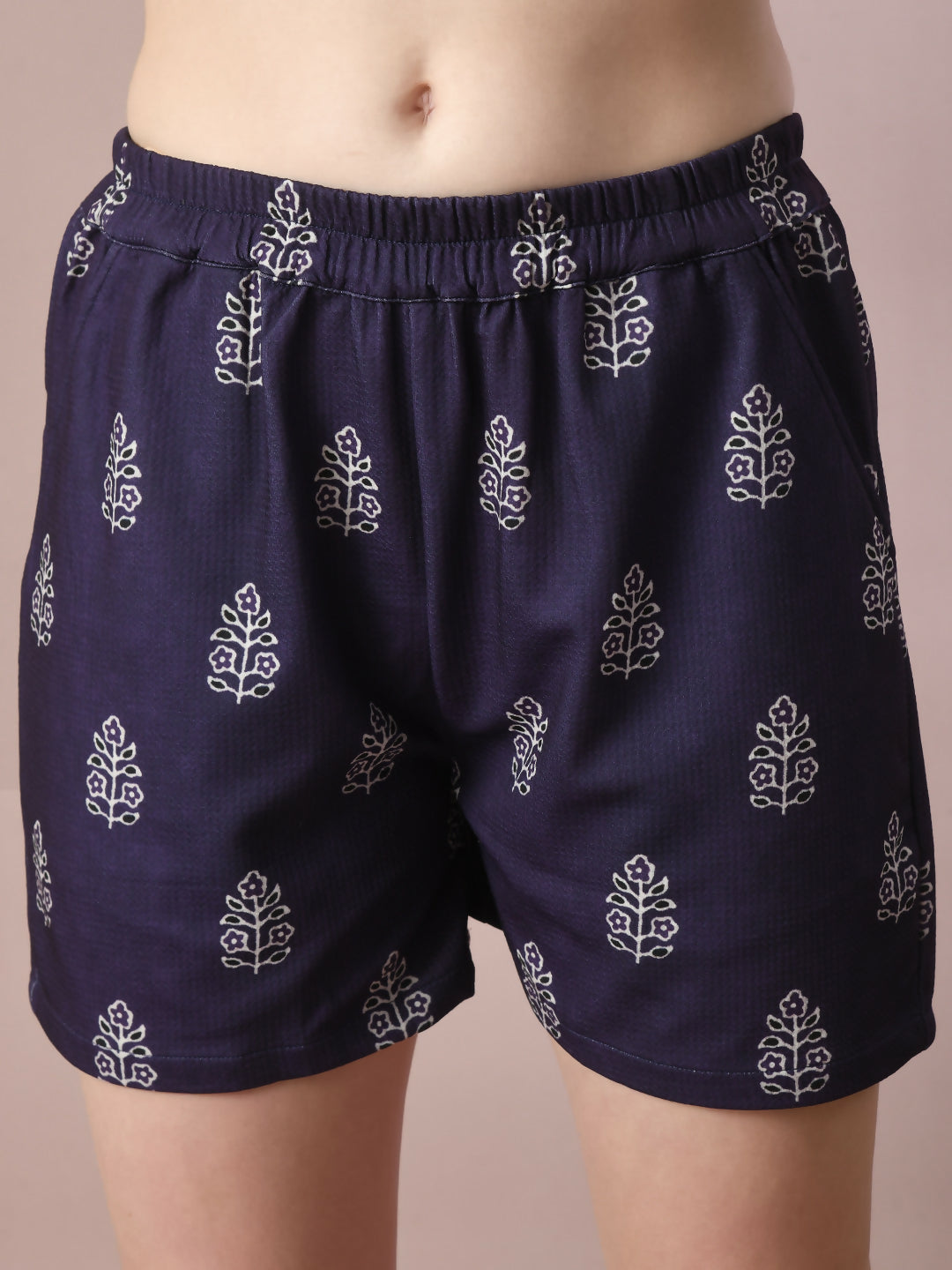 Myshka Women's Blue Printed Round Neck Party Top With Shorts Co-ord set - Swadesiicart