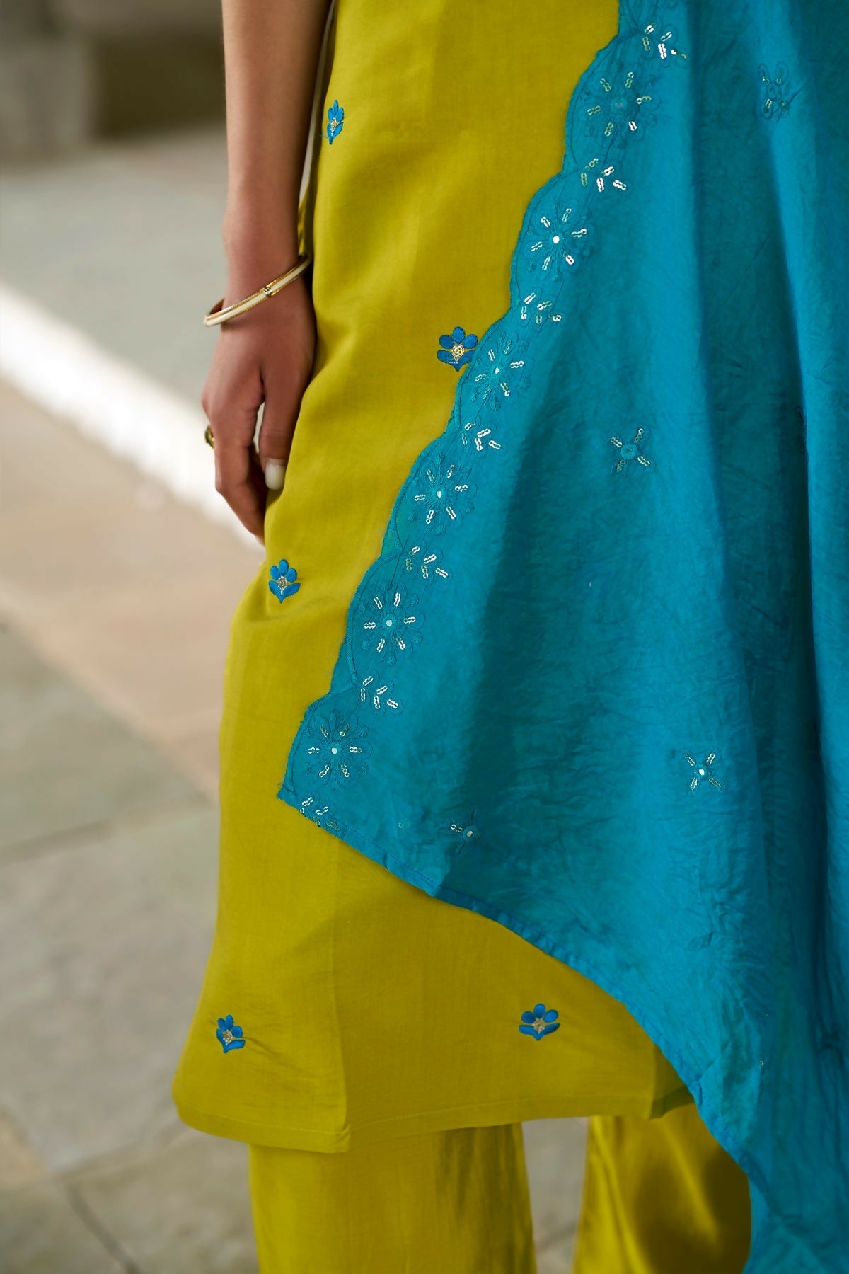 The52 Lemon Beautiful Embroidered Viscose Chanderi Fabric Straight Kurta Pant with Dupatta Set - Swadesiicart