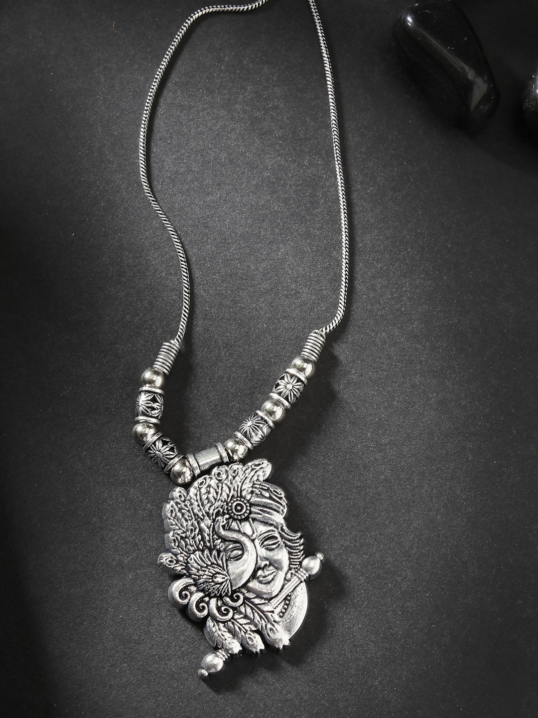 NVR Women's Silver-Toned Krishna Pendant with Chain | Swadesiicart