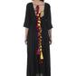 Women's Black Flared Kurti With Front Round Neck And Back Neck With Deep With Dori And Tassels - G & A Apparels | Swadesiicart