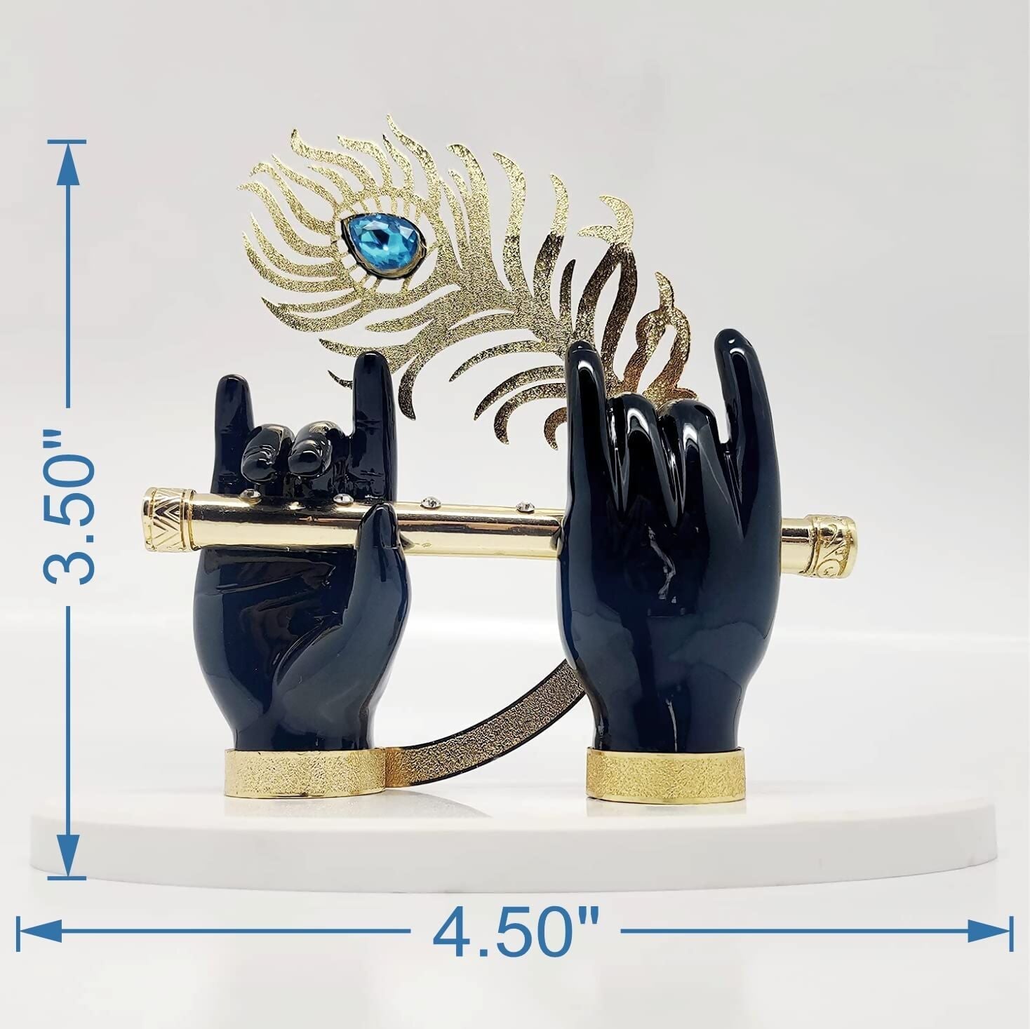 House Of Wemy Gold-Polished Lord Krishna Hands Idol with Flute and Pecock Feather - Black - Swadesiicart