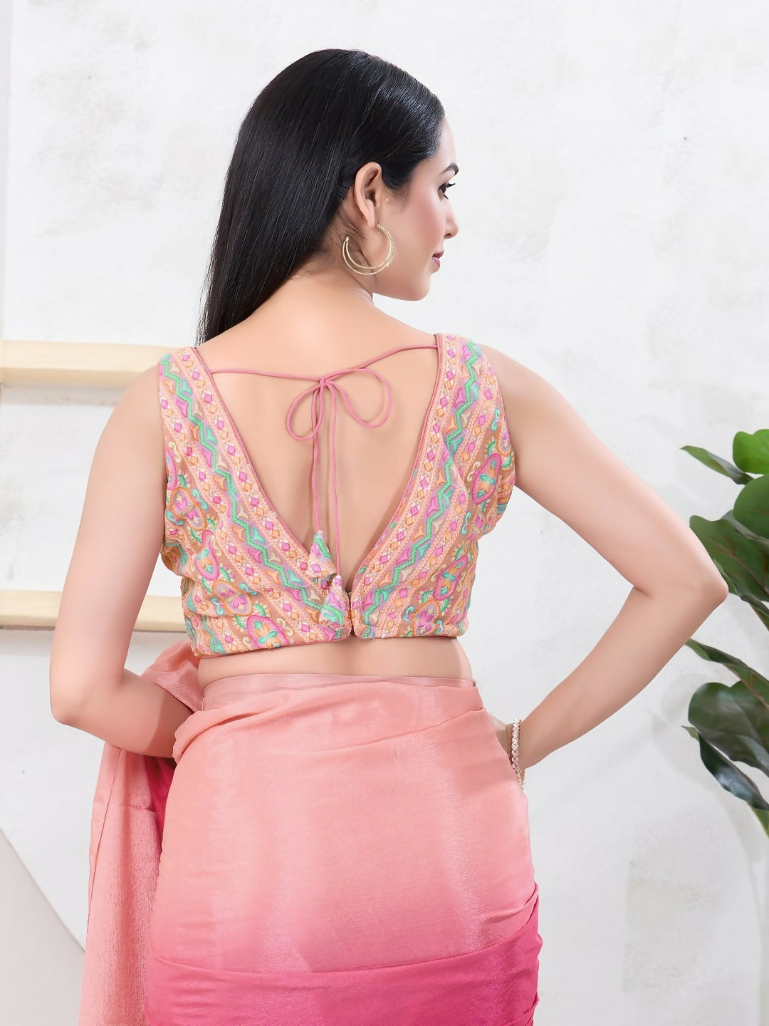 Joban Fashion Pastel-Pink Shift Sleeveless Back Open Blouse - Swadesiicart