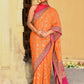 Joban Fashion Orange Crepe Chiffon Pure Handloom Banarasi Silk Saree | Swadesiicart