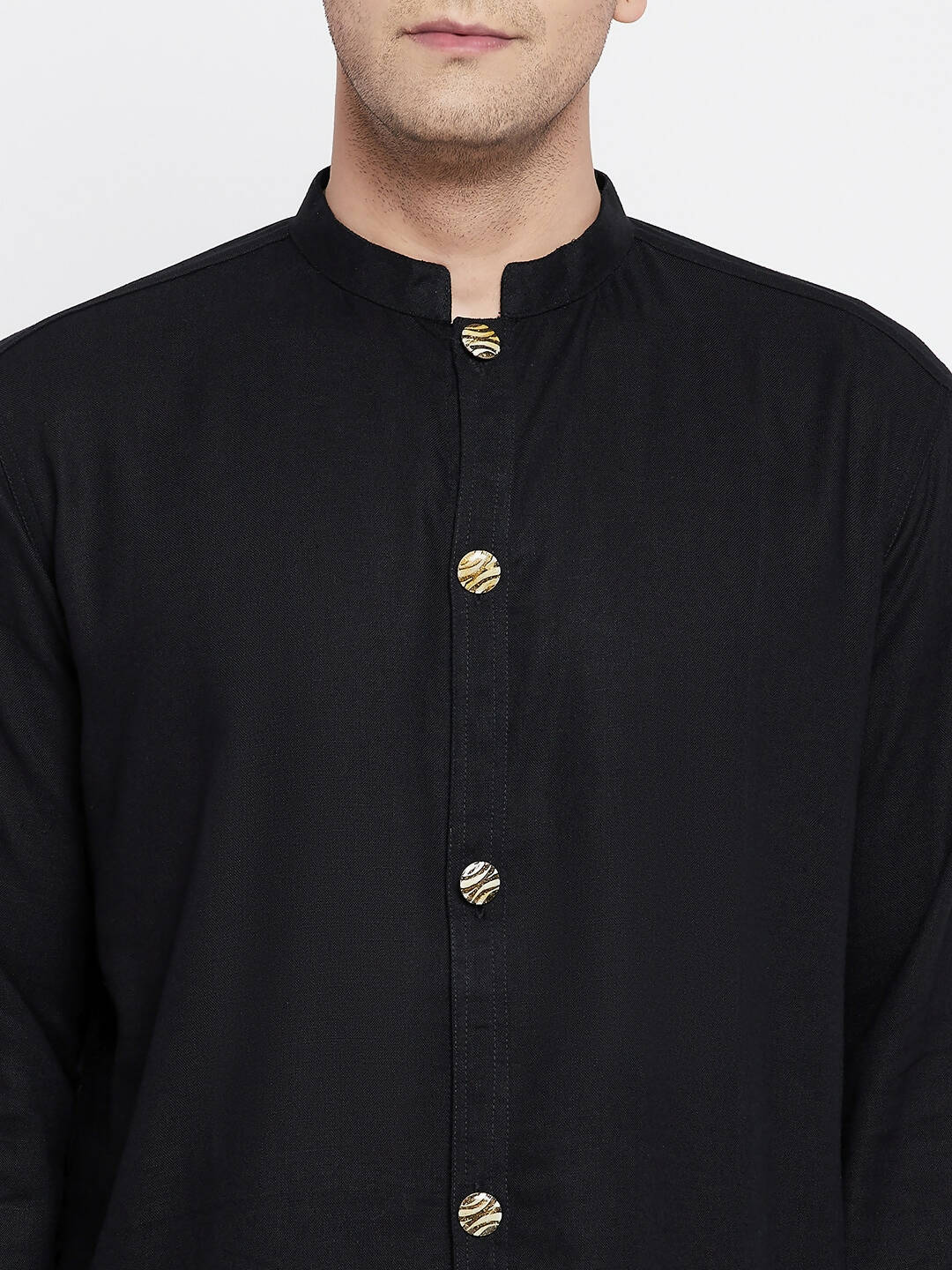 Even Apparels Black Pure Cotton Men's Sherwani Kurta With Open Front | Swadesiicart