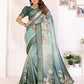 Joban Fashion Teal Floral Print pattern Banarasi Silk Sarees | Swadesiicart