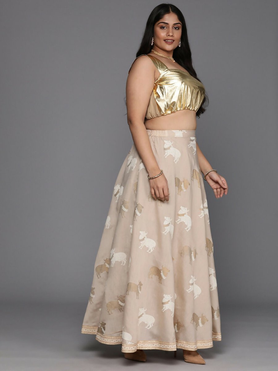 Ahalyaa Women's Traditional Wear Co-ords - Tan - Swadesiicart
