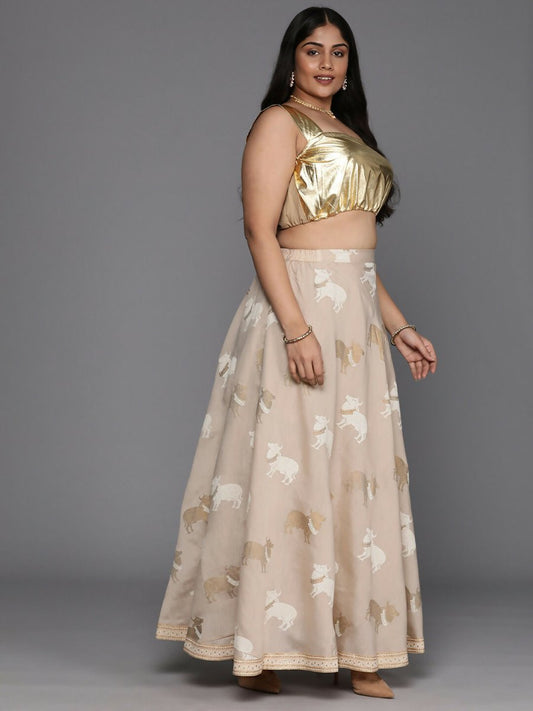 Ahalyaa Women's Traditional Wear Co-ords - Tan - Swadesiicart