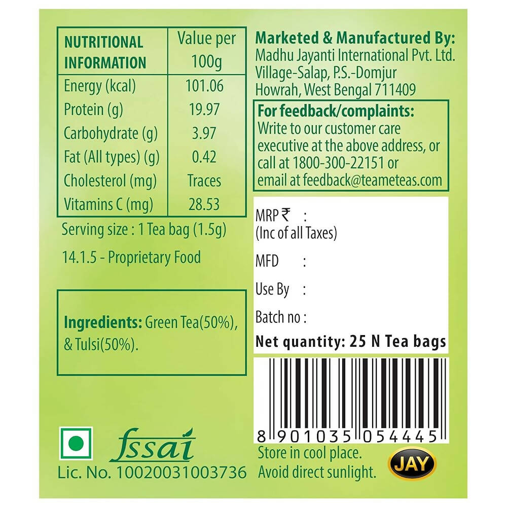 TE-A-ME Restore Tulsi Green Tea Bags - Swadesiicart