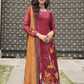 Jyoti Fashion Women's Red Velvet Floral Digital Printed Kurta with Trouser & Dupatta | Swadesiicart