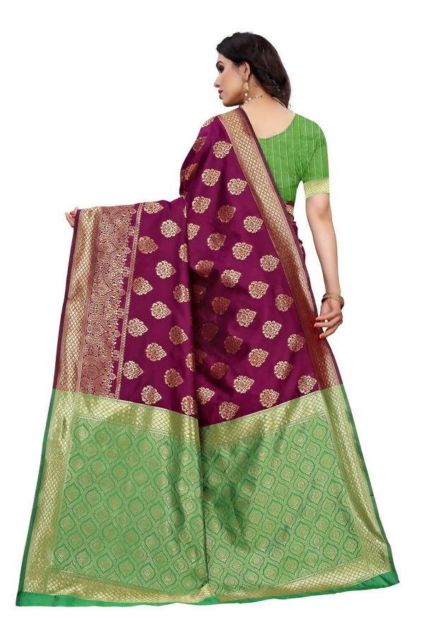 Vamika Banarasi Jacquard Weaving Wine Saree (Dangal Wine) | Swadesiicart