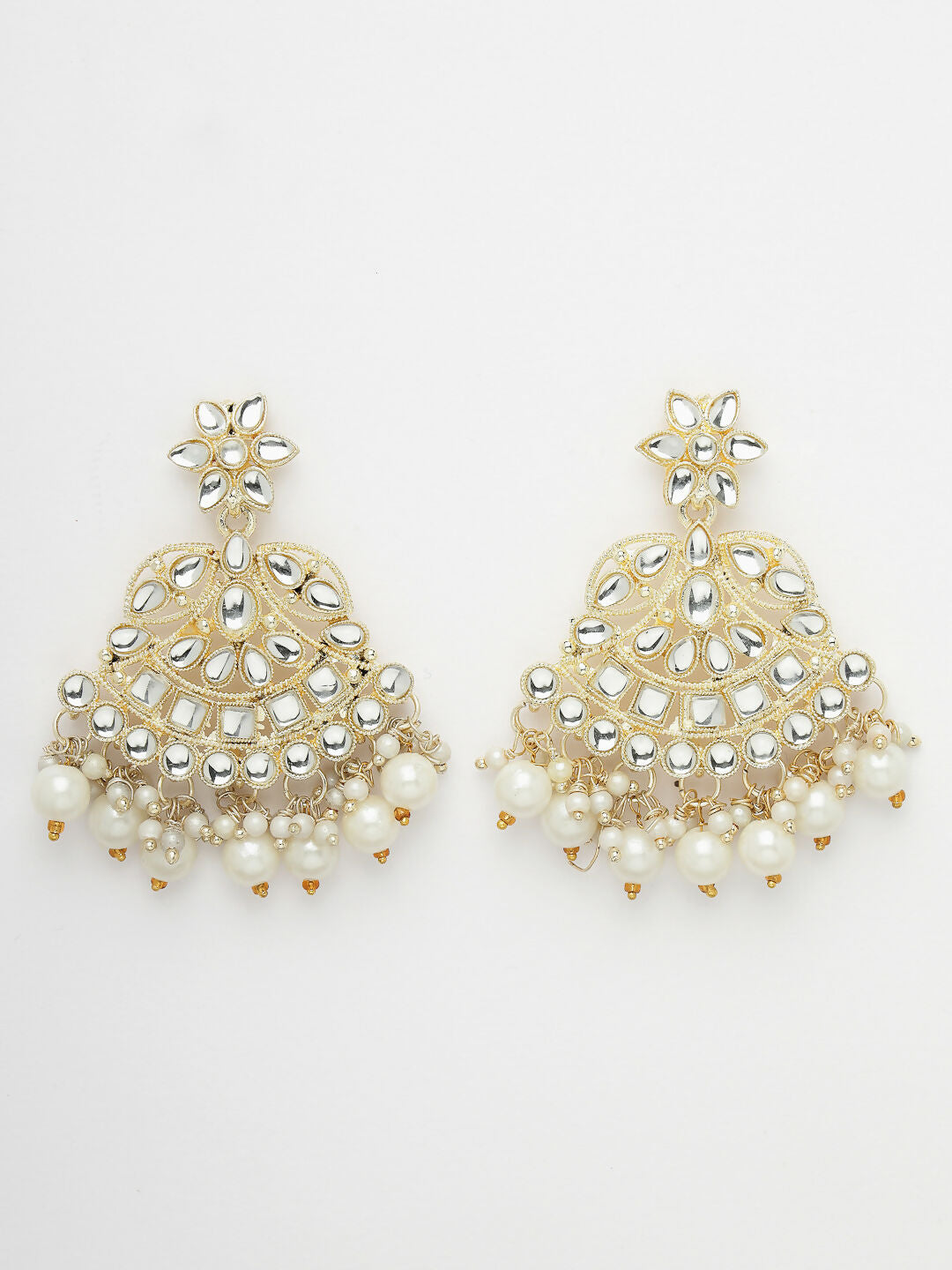 NVR Women's Gold-Polished Kundan-Studded Chandbali Earrings | Swadesiicart