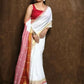 Exclusive Collection White Red Pure Cotton Handloom Gorgeous Saree - Swadesiicart