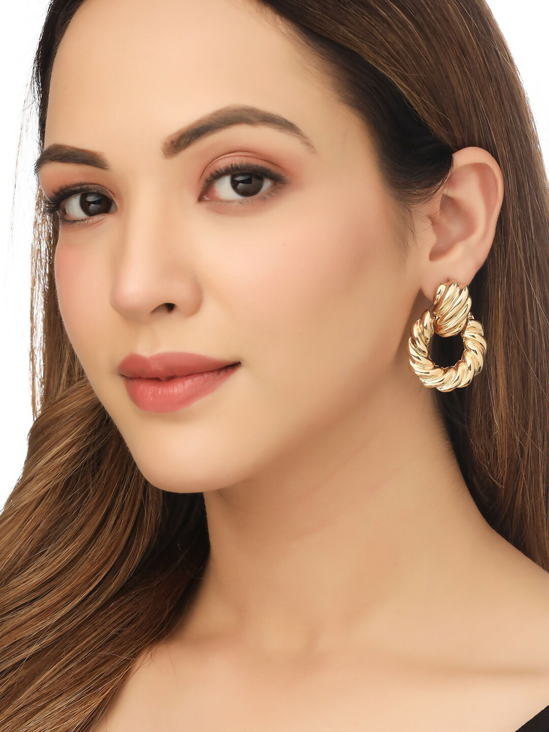NVR Women Gold Toned Circular Drop Earrings | Swadesiicart