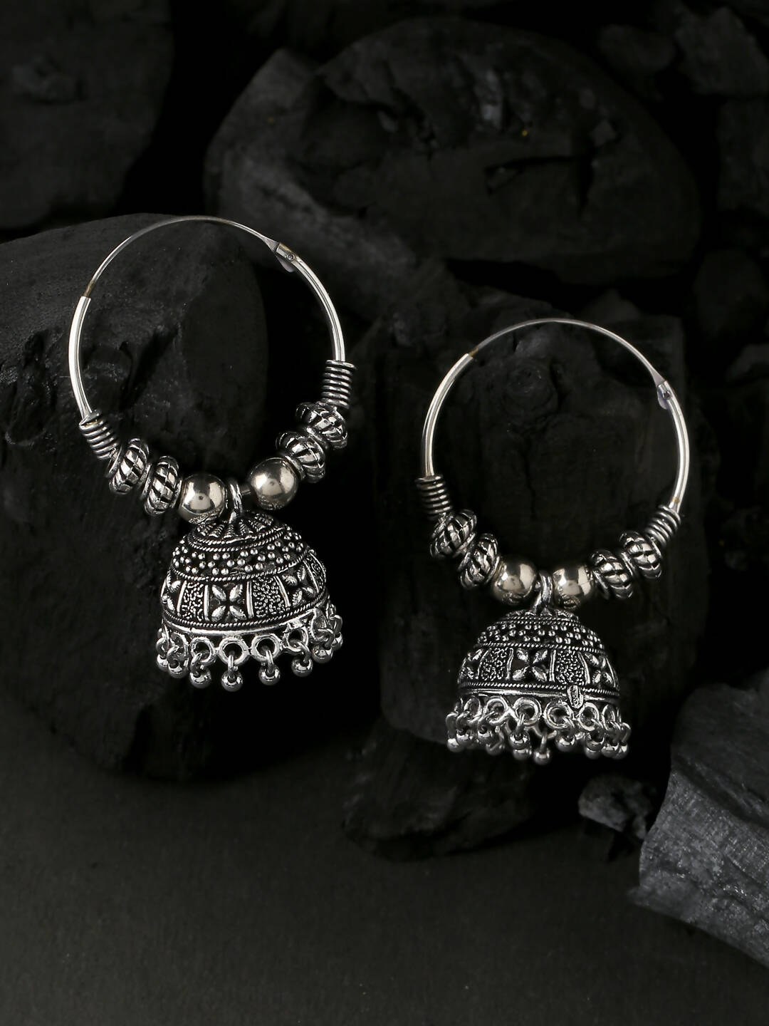 NVR Women Silver-Plated Contemporary Jhumkas Earrings | Swadesiicart