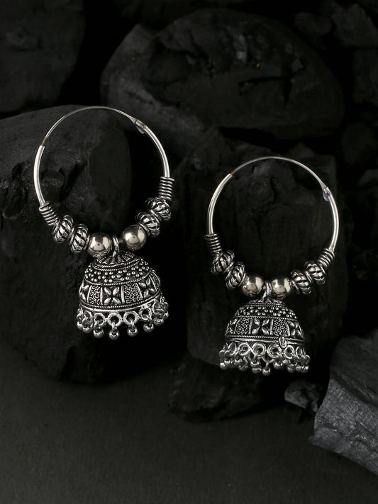 NVR Women Silver-Plated Contemporary Jhumkas Earrings | Swadesiicart