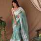 Vamsee White Border C-Green Organza Saree - Swadesiicart