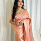 DEIANA'S Beautiful Designer Golden zari Soft Lichi Silk Saree - Peach - Swadesiicart