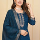 Blue Viscose Chanderi Embroidered Stitched Suit With Dupatta - Tanisha | Swadesiicart