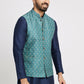 Ethnic India Indigo Blue Bundi Men's Jacket Geometric Polyester | Swadesiicart