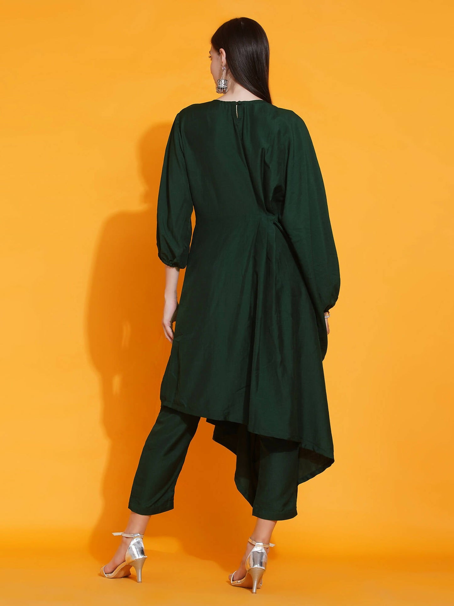 Women Republic Green Fusion Style Kurta With Hand Embellishment And Pants | Swadesiicart