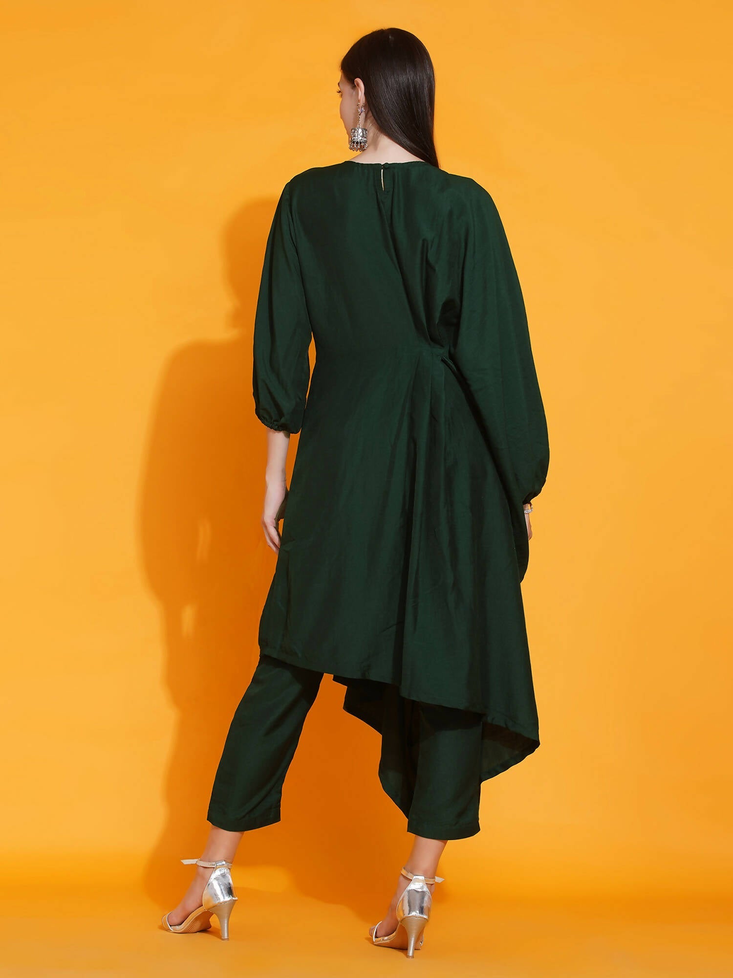 Women Republic Green Fusion Style Kurta With Hand Embellishment And Pants | Swadesiicart