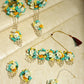Flower Jewellery Gold-Polished Turquoise Blue Floral Jewellery Set - Ruby Raang - Swadesiicart