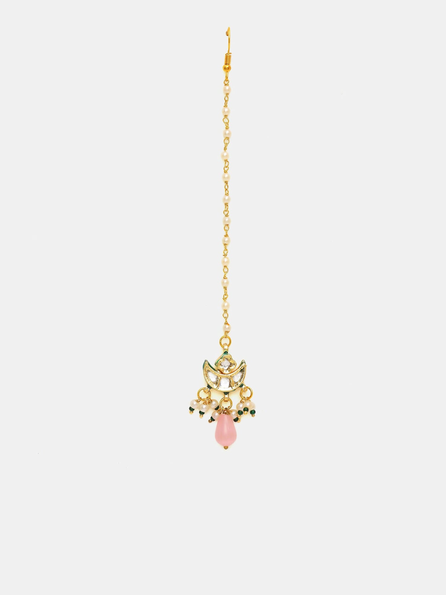 Ruby Raang Gold Polished Pink Kundan Maang Tikka | Swadesiicart